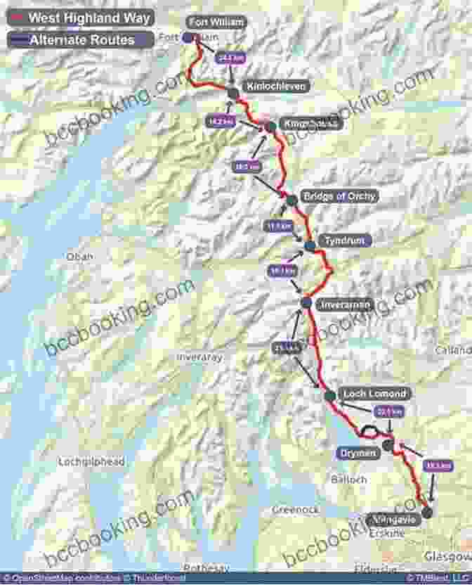 A Detailed Map Of The West Highland Way, Showcasing The Route's Stages, Distances, And Key Landmarks. The West Highland Way: Milngavie To Fort William Scottish Long Distance Route (UK Long Distance Trails 0)
